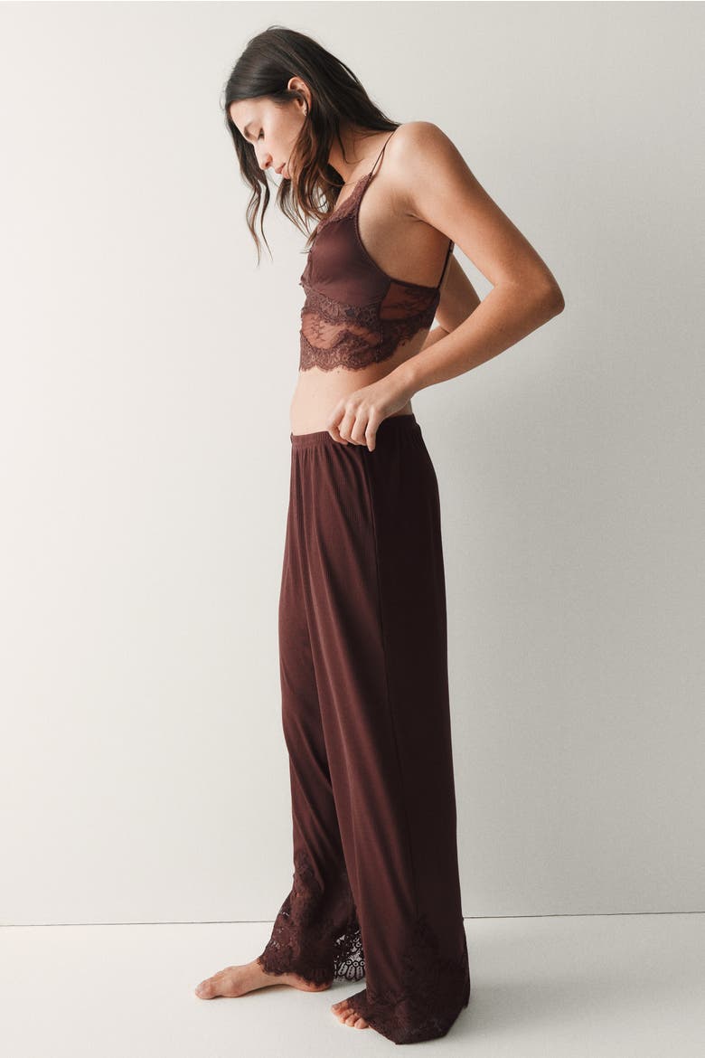 Lace-trimmed Pajama Pants, Alternate, color, Rust brown