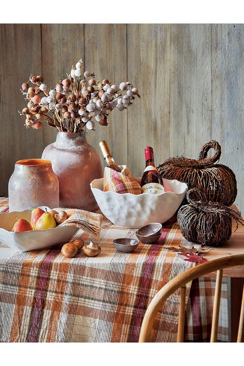 Eva Slub Weave Plaid Tablecloth for Fall Harvest Multicolor, Alternate, color, Orange