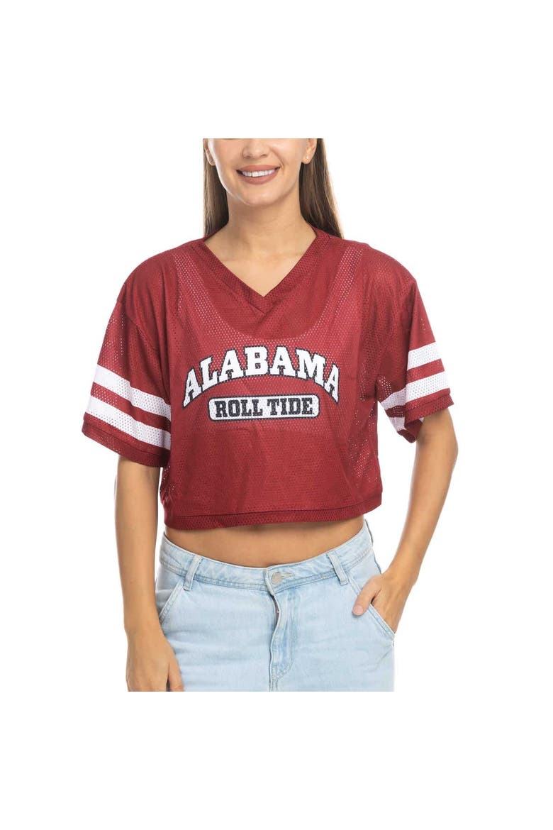 Women's ZooZatz Crimson Alabama Crimson Tide Mesh Cropped V-Neck T-Shirt, Alternate, color, Crimson