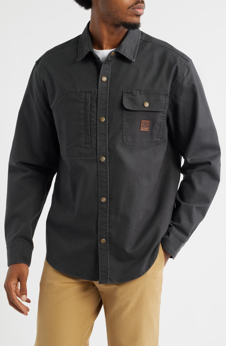 Brixton Builders Stretch Cotton Blend Overshirt, Alternate, color, Washed Black