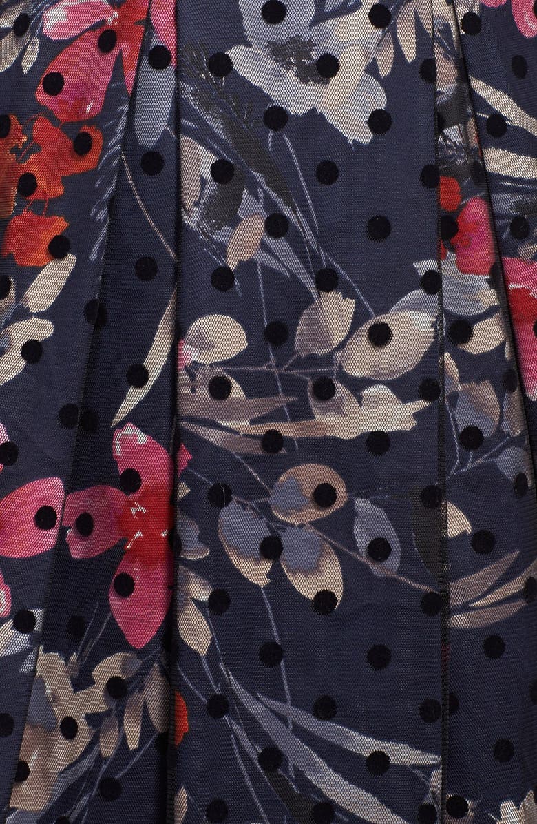 Eliza J Illusion Yoke Mesh & Faille Fit & Flare Dress, Alternate, color,