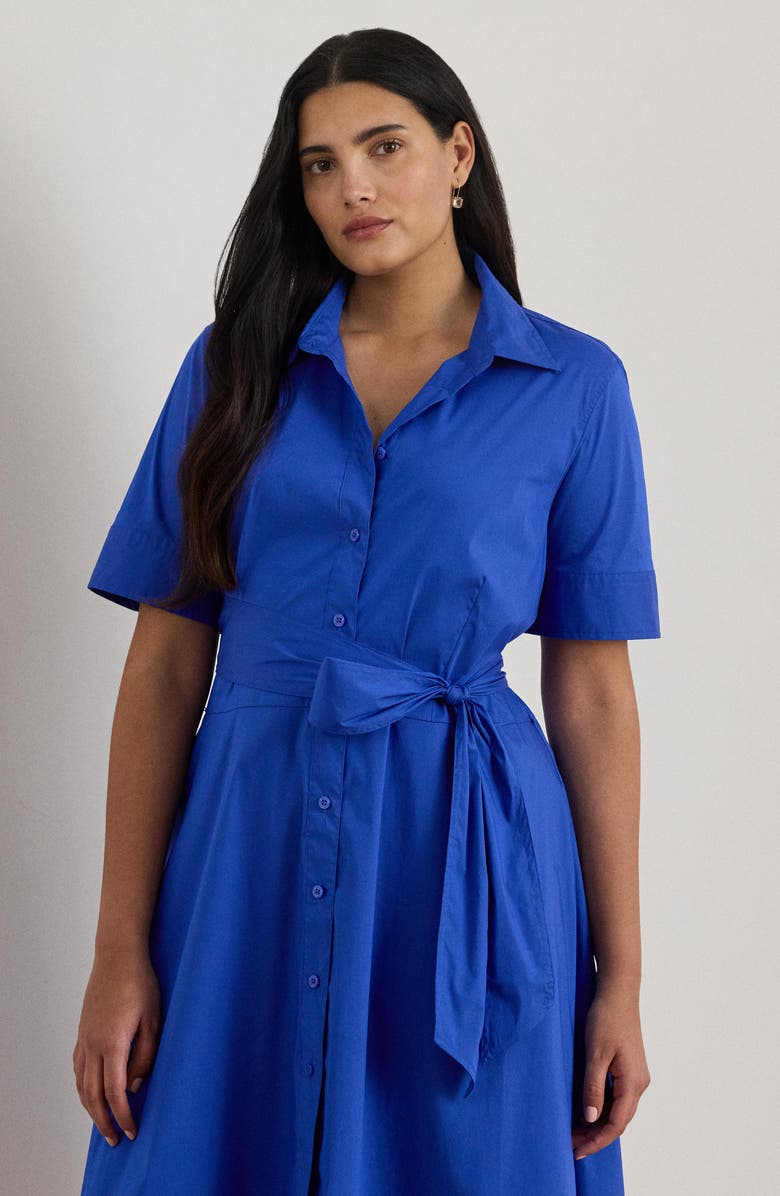 Lauren Ralph Lauren Finnbarr Belted Cotton Blend Shirtdress, Alternate, color, Cruise Royal Blue
