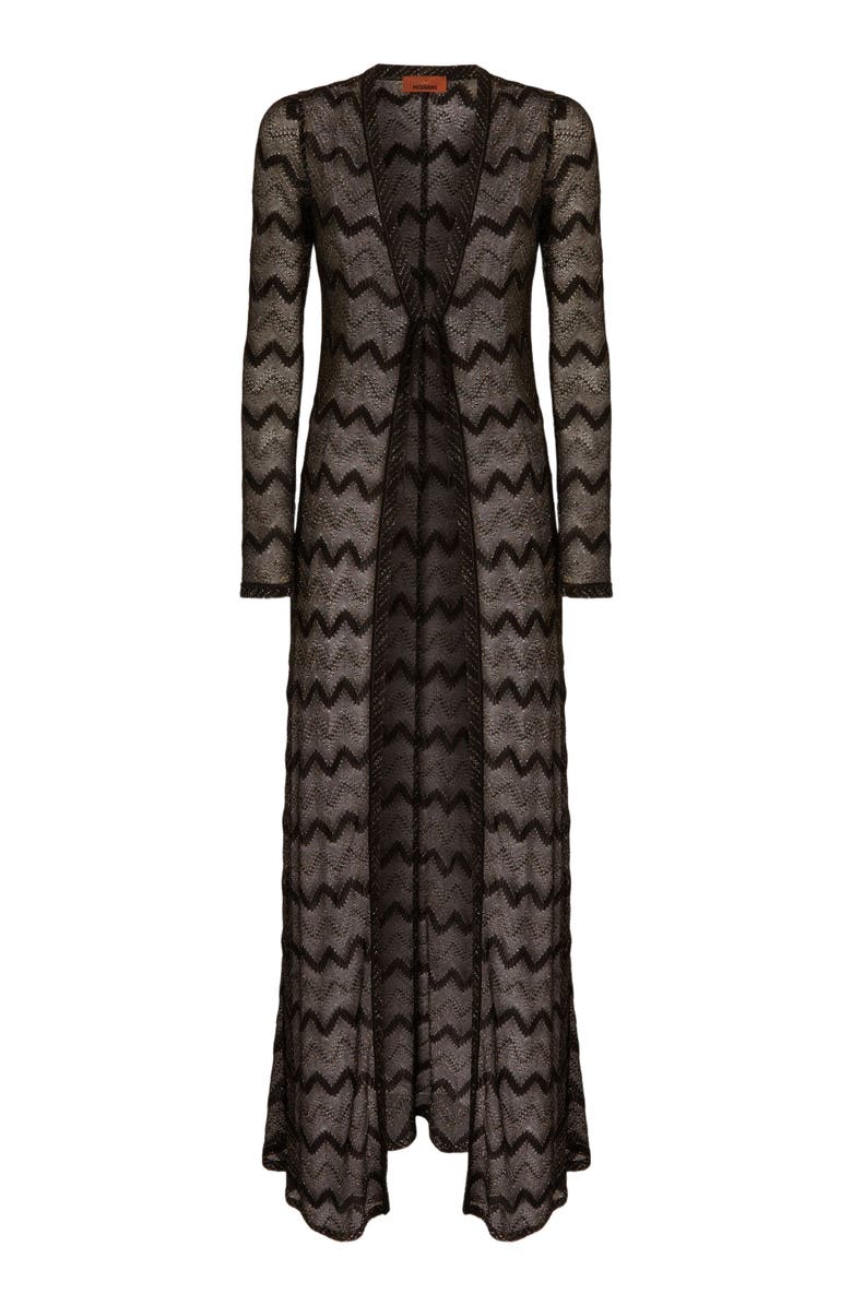 Missoni Long Cardigan In Zig Zag Lamé Viscose, Alternate, color, Black & Lamé
