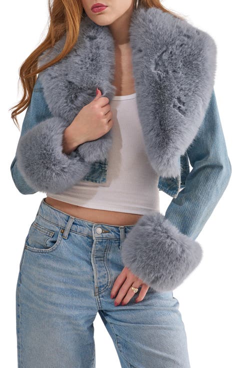 Gisele Denim Trucker Jacket with Faux Fur Cuffs & Removable Faux Fur Collar