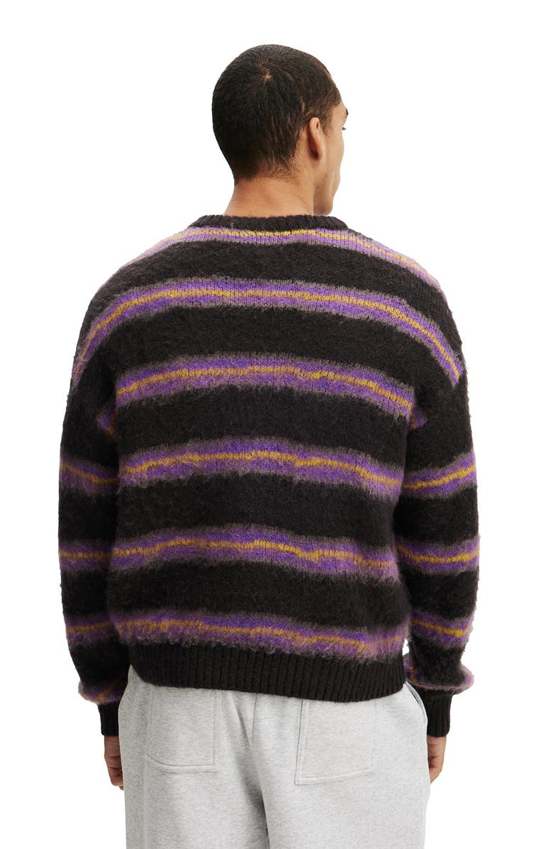 Cotton On Men's Box Fit Fuzzy Crew Knit, Alternate, color, Black Stripe