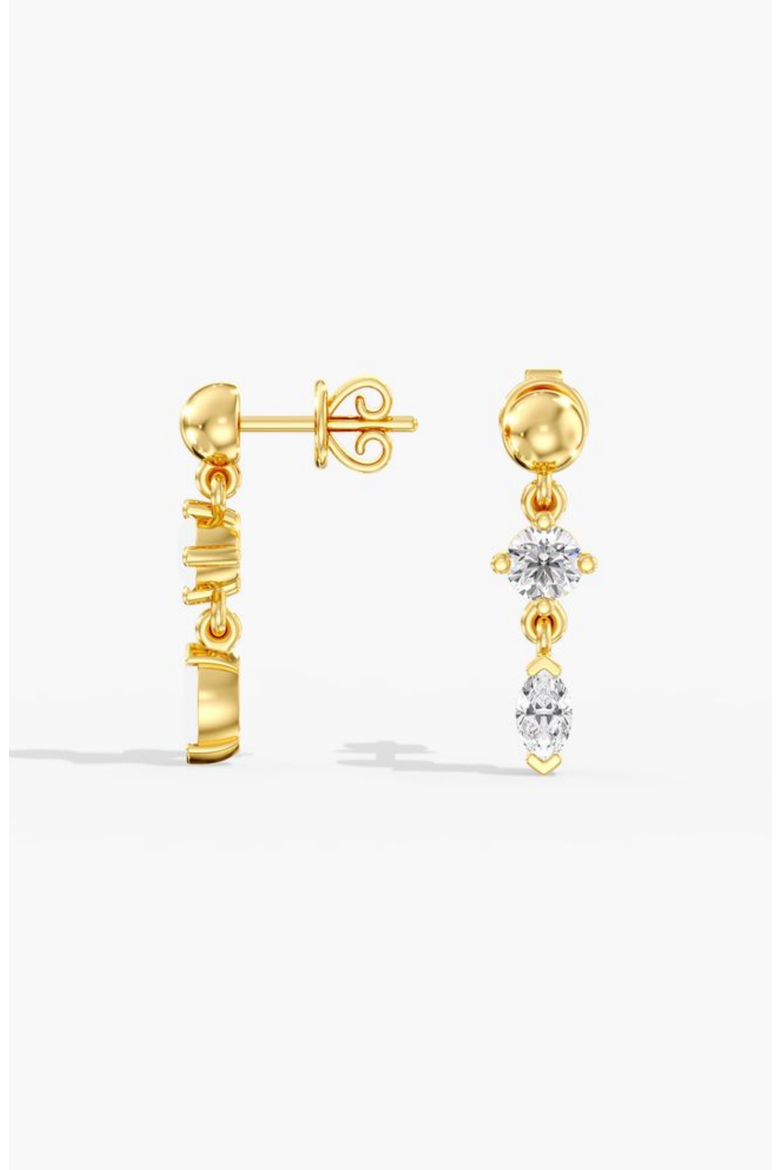 Petite Round and Marquise Dangle Lab Diamond Studs in 14K Gold, Alternate, color, Yellow Gold