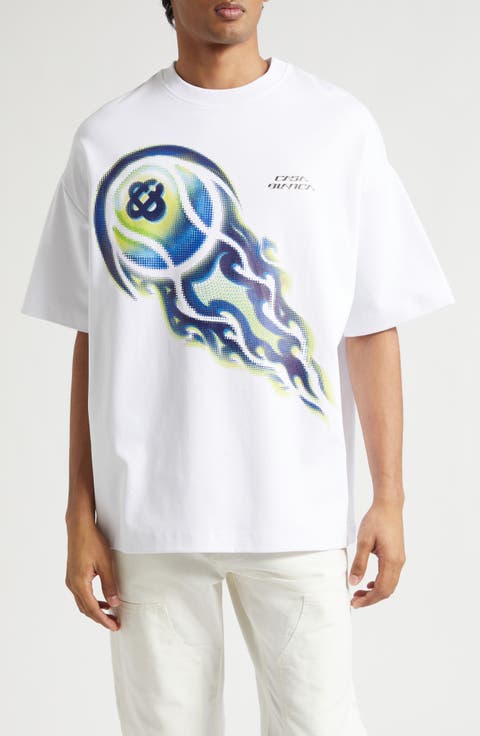 Oversize Flaming Tennis Ball Stretch Coitton Graphic T-Shirt