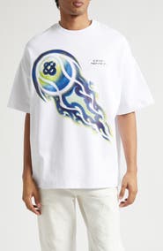 Casablanca Oversize Flaming Tennis Ball Stretch Coitton Graphic T-Shirt