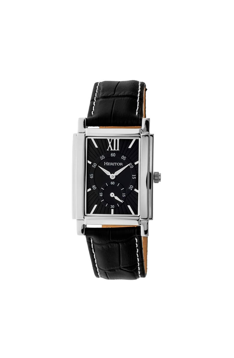 Heritor Automatic Frederick Leather-Band Watch, Main, color, Silver/Black