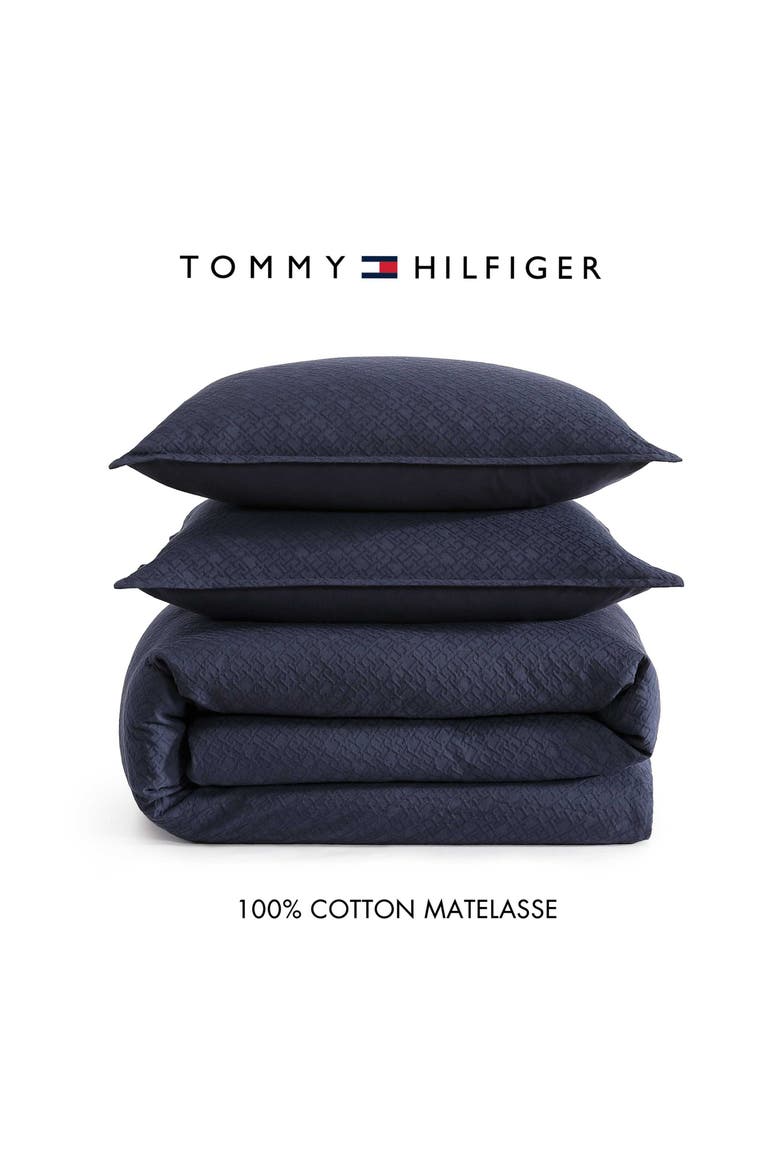 Monogram Matelassé Comforter & Pillow Shams Set, Alternate, color, NAVY