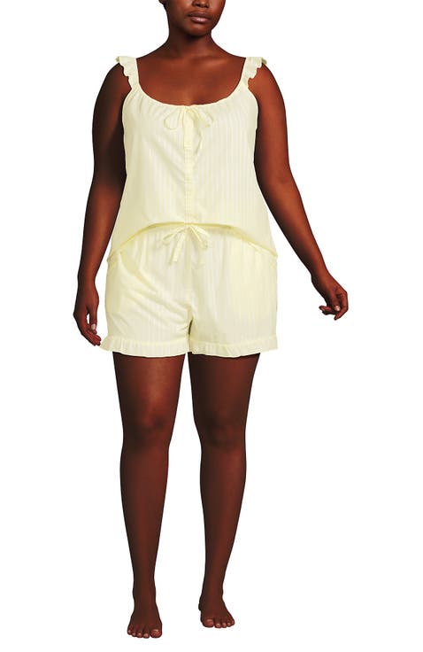 Plus Size Poplin 2 Piece Pajama Set - Tank Top and Shorts