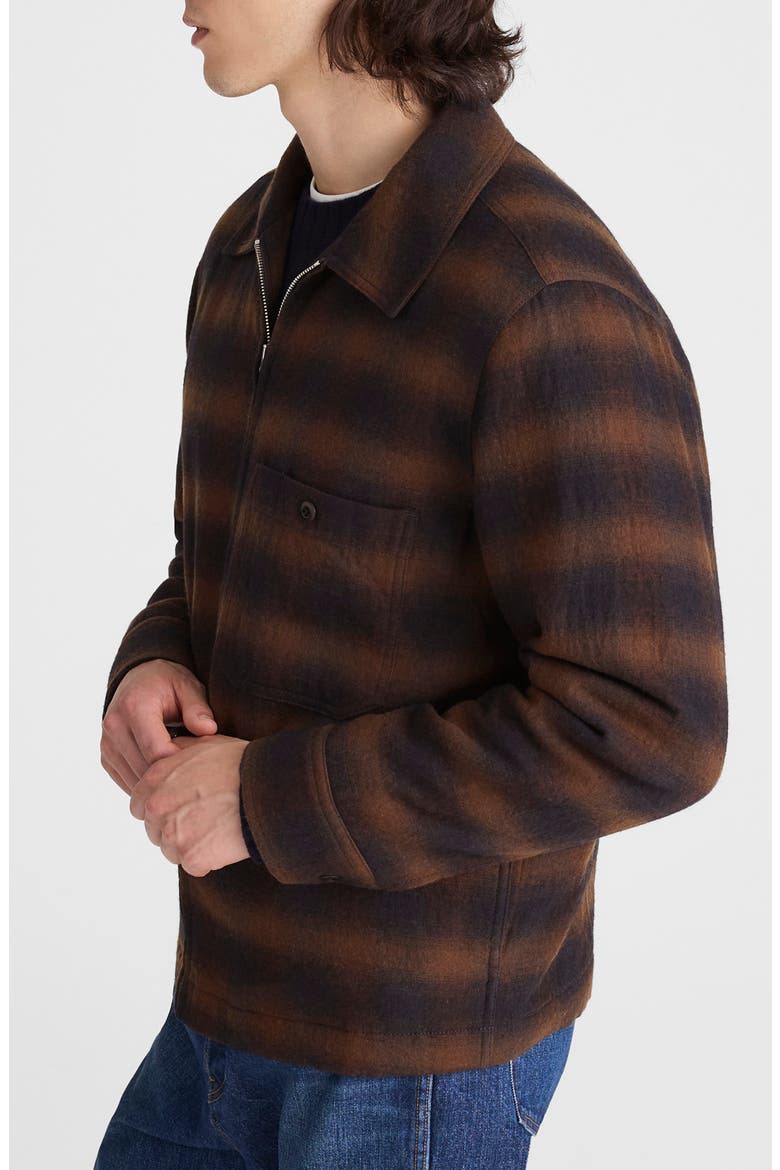 Ombré Check Flannel Zip Jacket, Alternate, color, OMBRE CHECK NAVY AND BROWN
