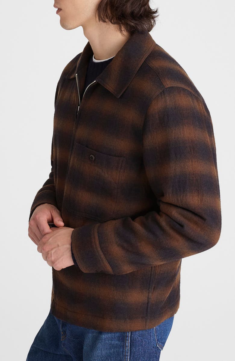 Madewell Ombré Check Flannel Zip Jacket, Alternate, color, Ombre Check Navy And Brown