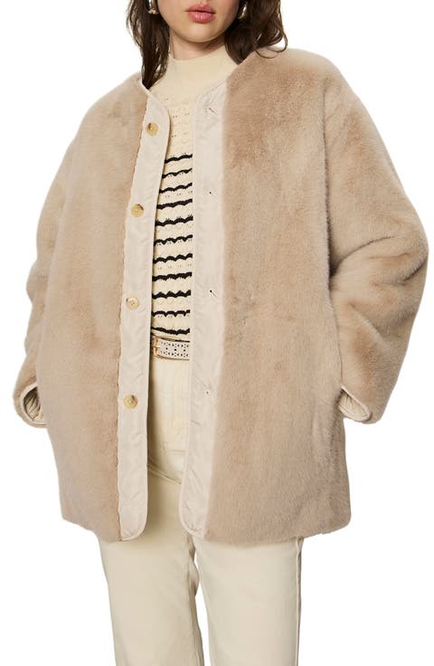Reversible Collarless Faux Fur Jacket