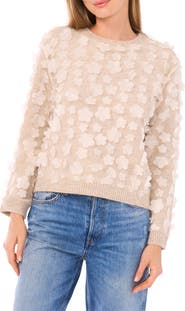 CeCe Floral Appliqué Crewneck Sweater