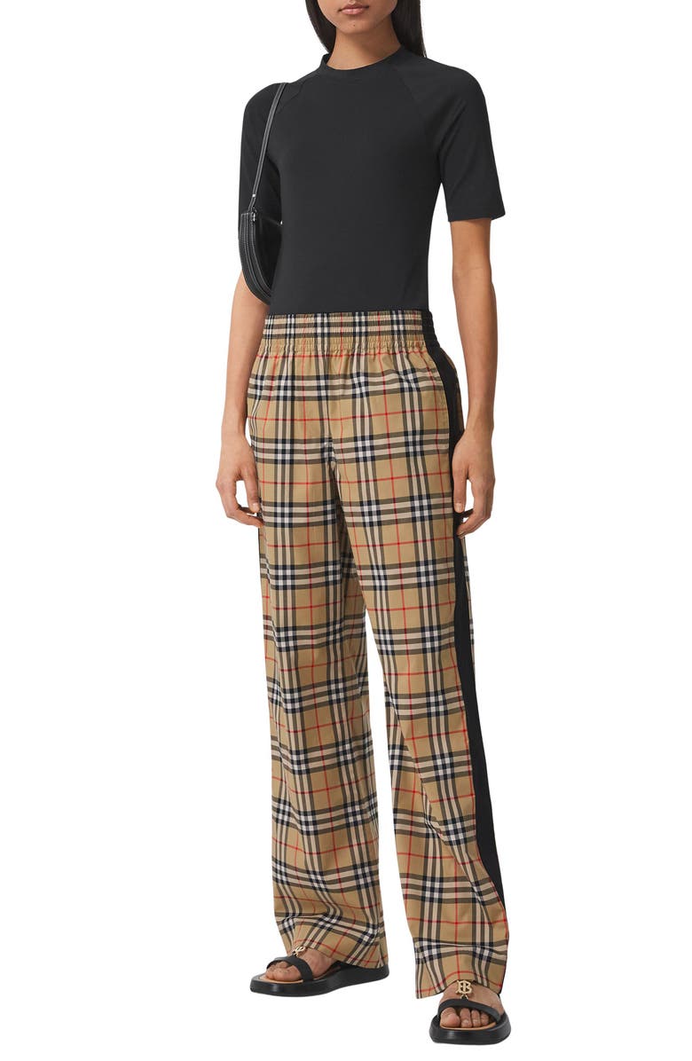 Burberry Louane Check Side Stripe Stretch Cotton Pants, Alternate, color,