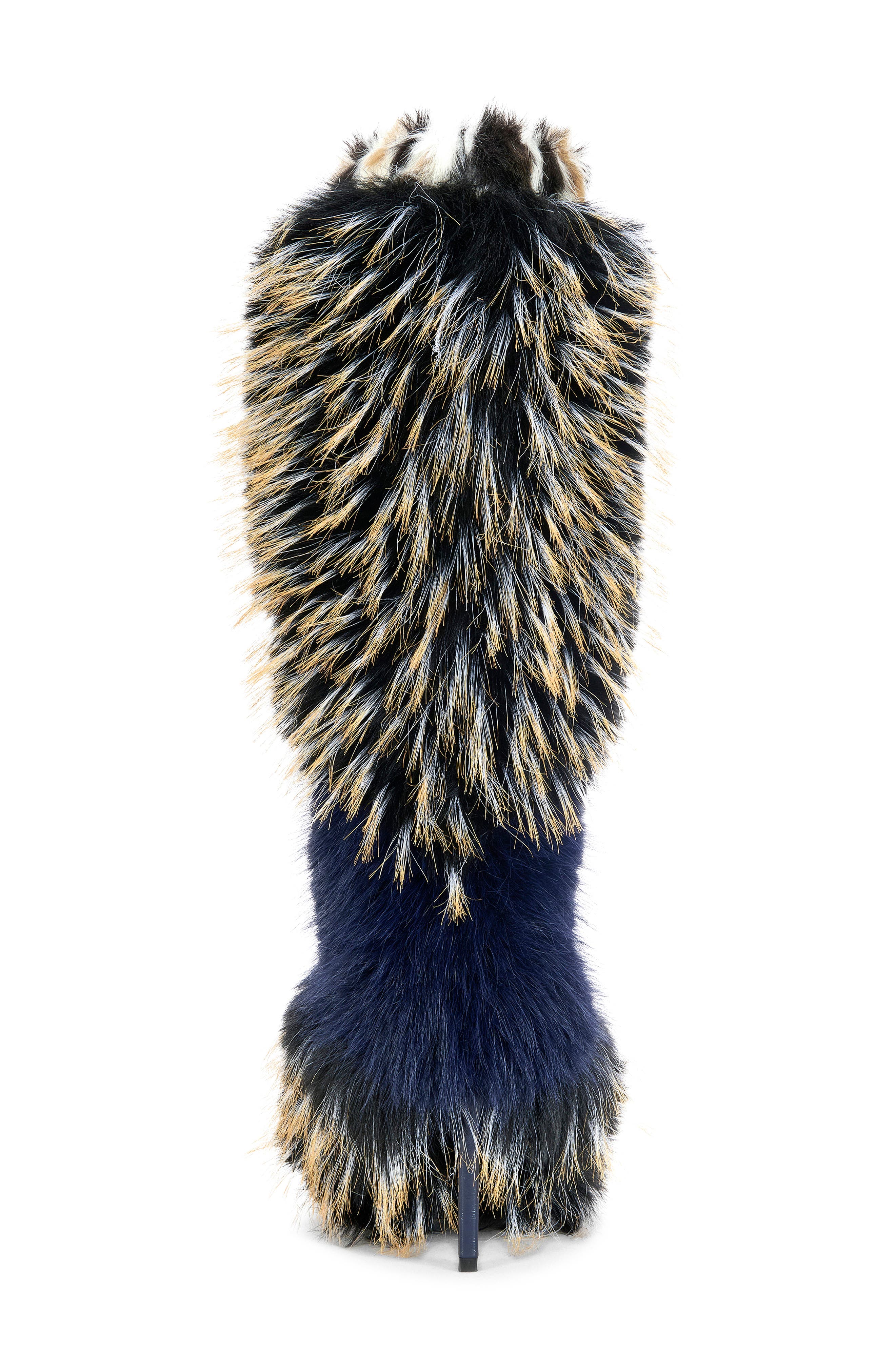 AZALEA WANG Upendo Mixed Faux Fur Stiletton Boot, Alternate, color, Navy Multi