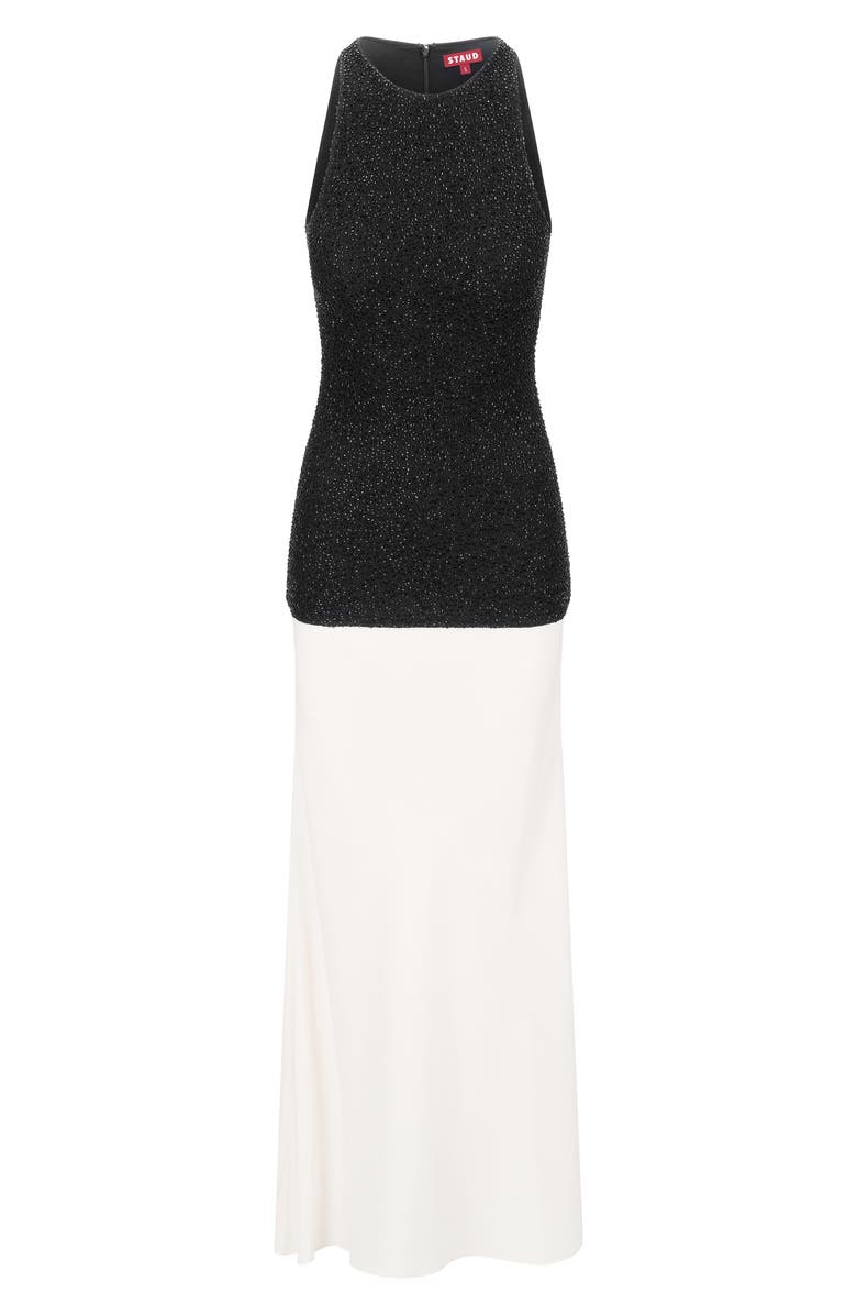 STAUD Gabrielle Beaded Detail Mixed Media Gown, Alternate, color, Black / Ivory