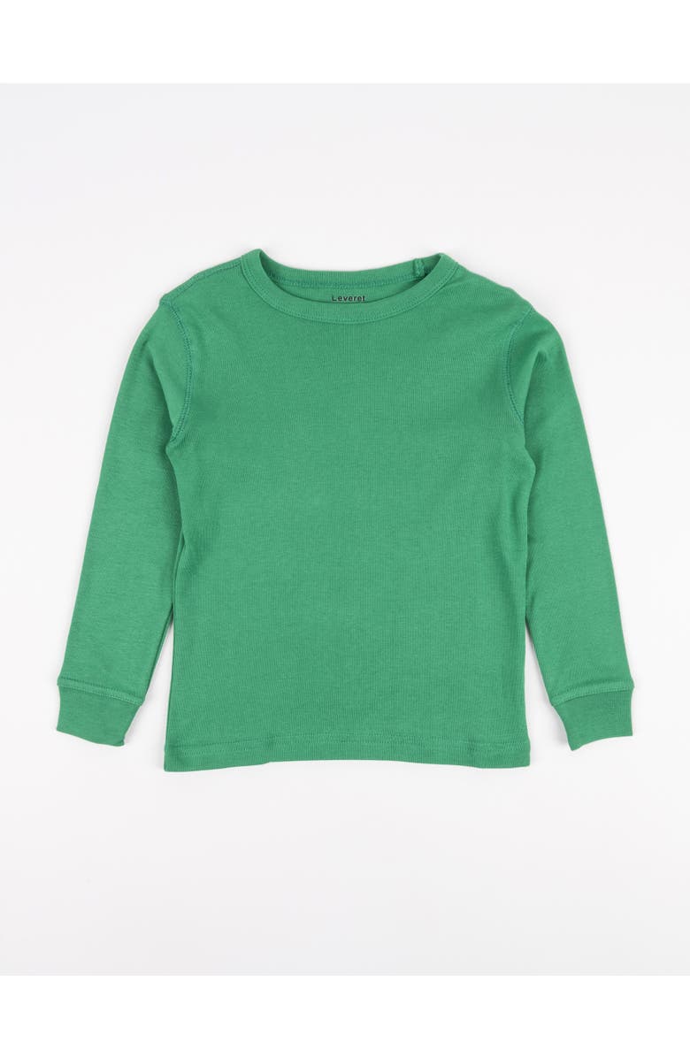 Leveret Kids Long Sleeve T-Shirt, 100% Cotton, Solid Colors, Main, color, Green