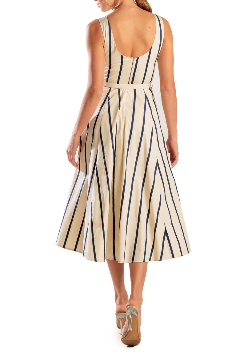 Stripe Sleeveless Belted Cotton Midi Dress, Alternate, color, ECRU/ NAVY