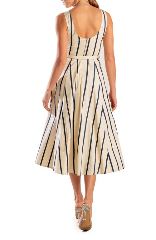 Freemarket Stripe Sleeveless Belted Cotton Midi Dress