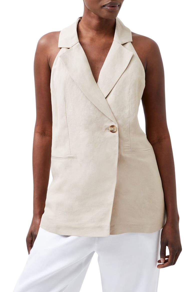 Birdie Linen Blend Waistcoat, Main, color, WILD WHEAT