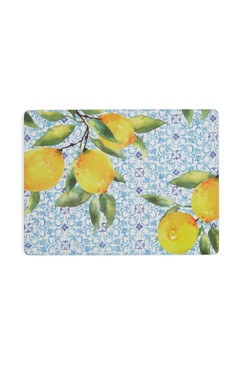 Amalfi Lemons Set of 4 Cork Back Placemats, Alternate, color, Multi