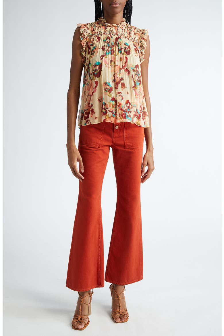 Georgina Floral Sleeveless Plissé Silk Top, Alternate, color, CAMELLIA