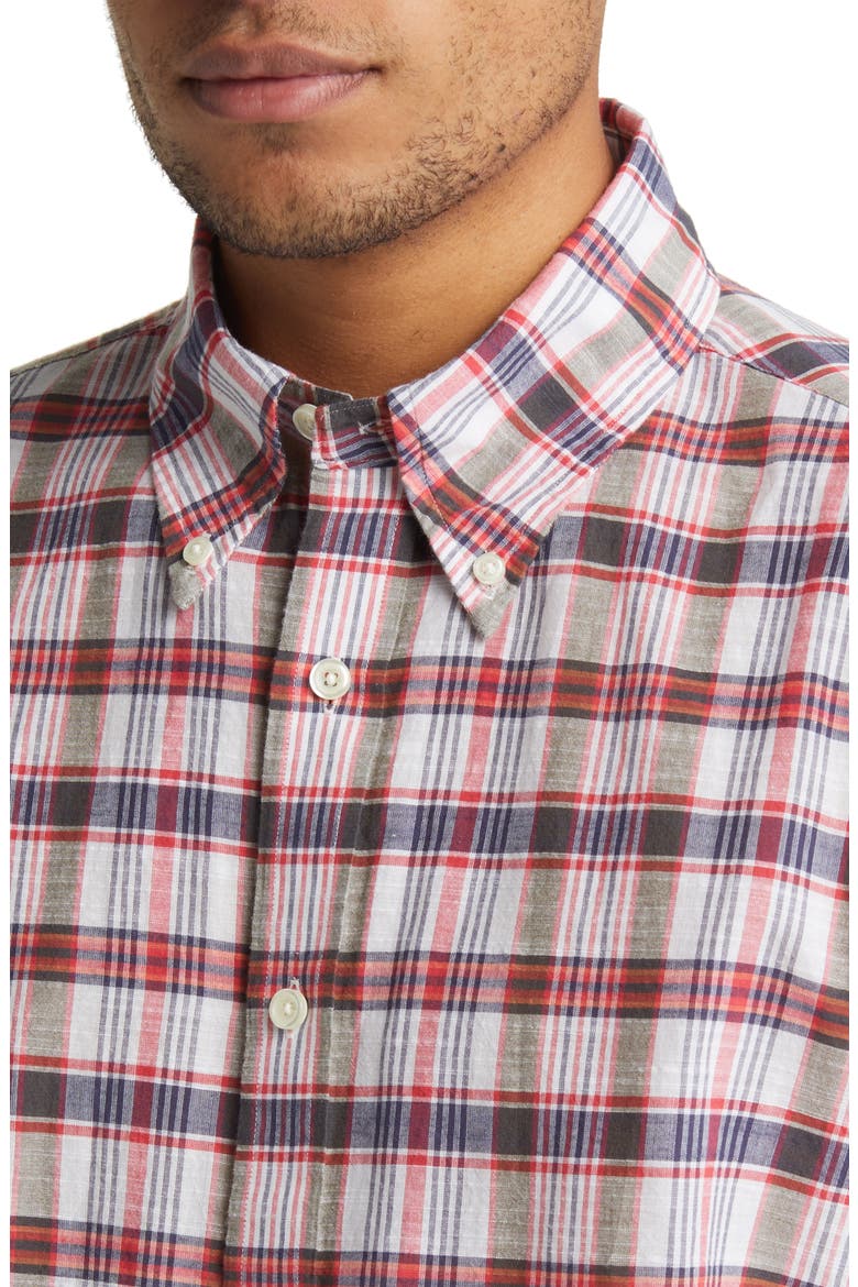 Madras Short Sleeve Plaid Button-Down Shirt, Alternate, color, MADRASWHTMULTI