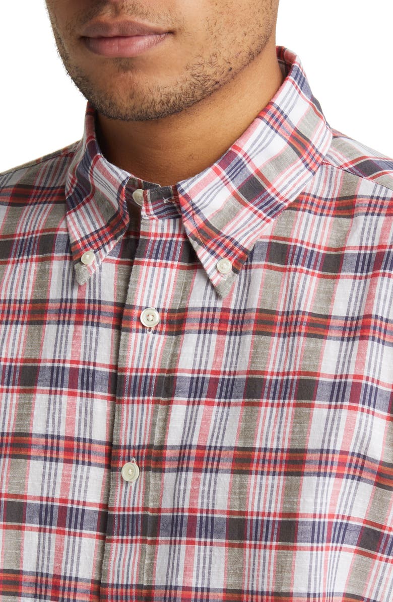 Brooks Brothers Madras Short Sleeve Plaid Button-Down Shirt, Alternate, color, 