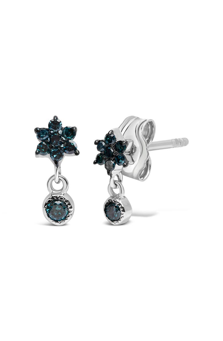 Haus of Brilliance Silver 1/10 Ct Blue Diamond Star Stud with Bezel Drop Dangle Earrings, Alternate, color, White