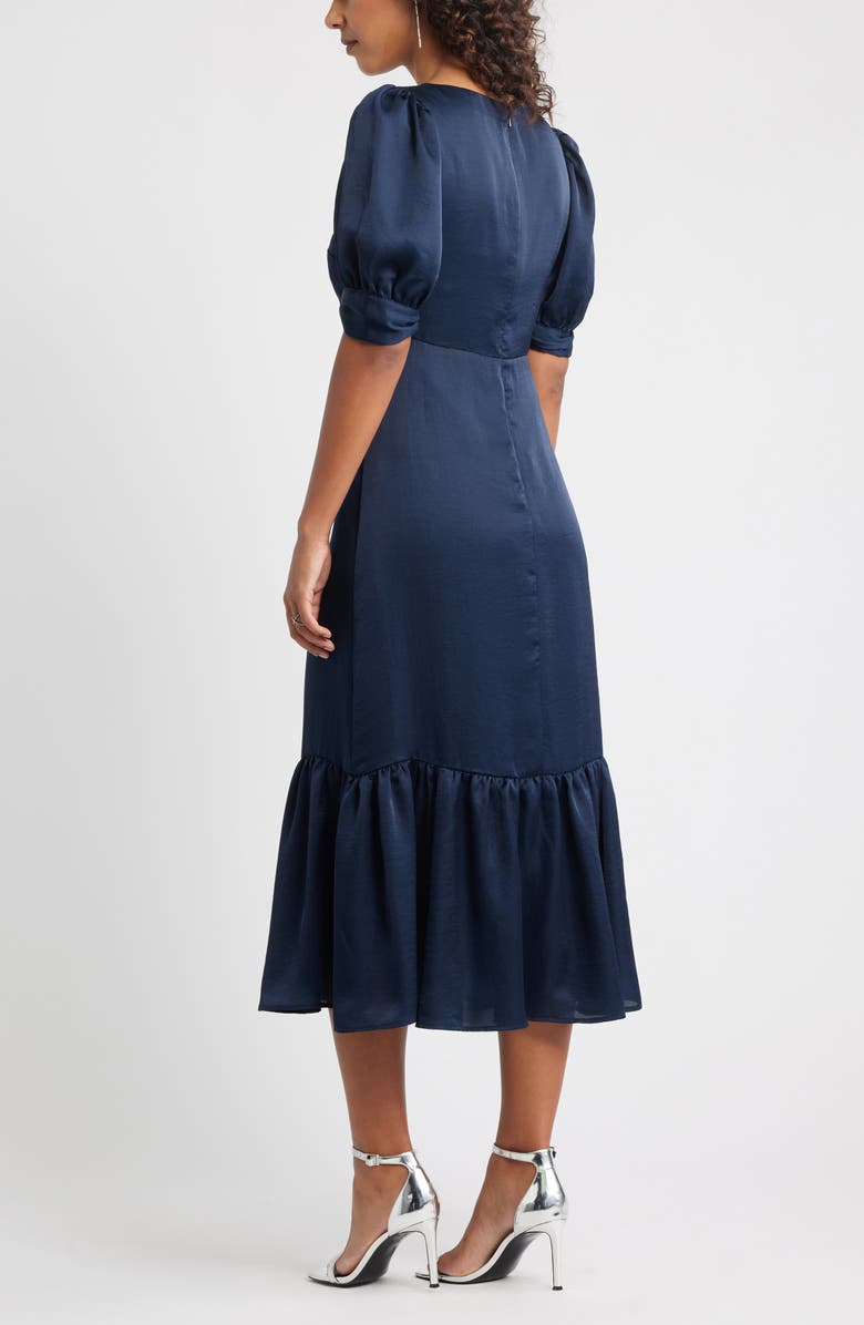 Chelsea28 Twist Front Puff Sleeve Satin Midi Dress, Alternate, color, Navy Still