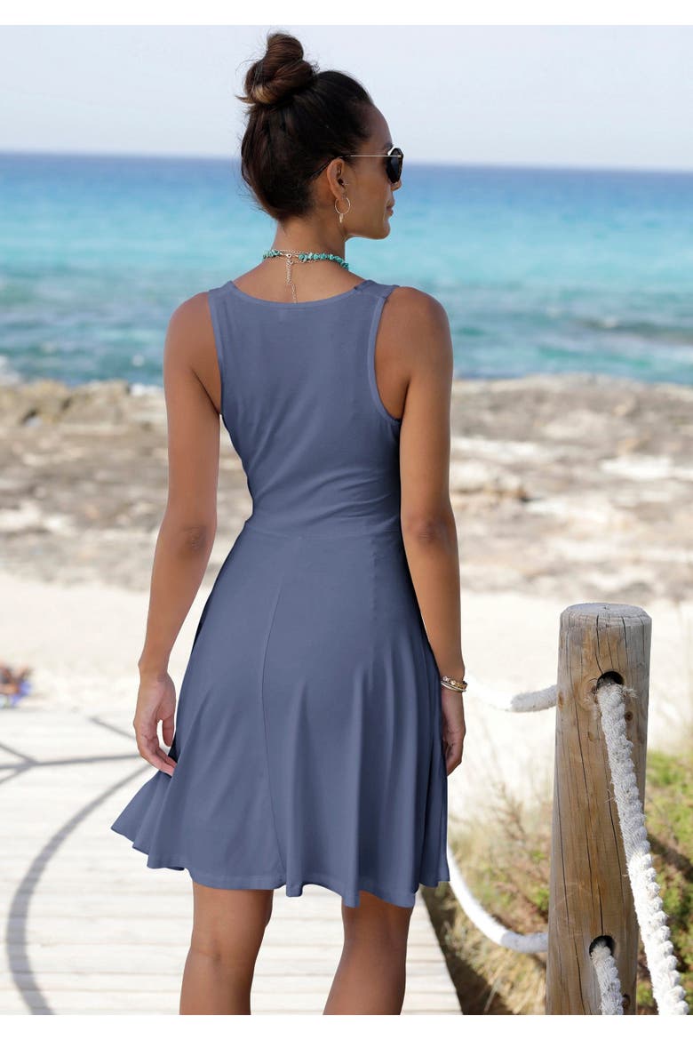 Sleeveless Wrap Look Dress, Alternate, color, Smokey Blue