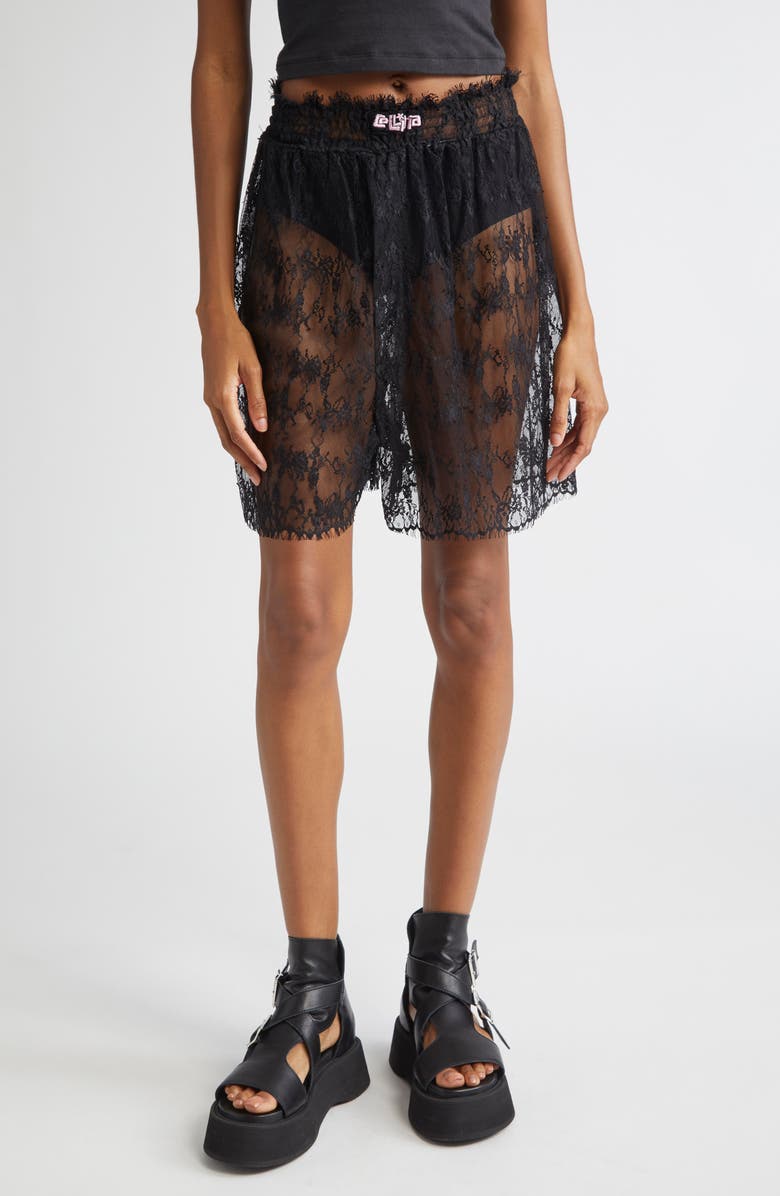 Collina Strada Mini Floral Lace Boxer Shorts, Main, color, Black