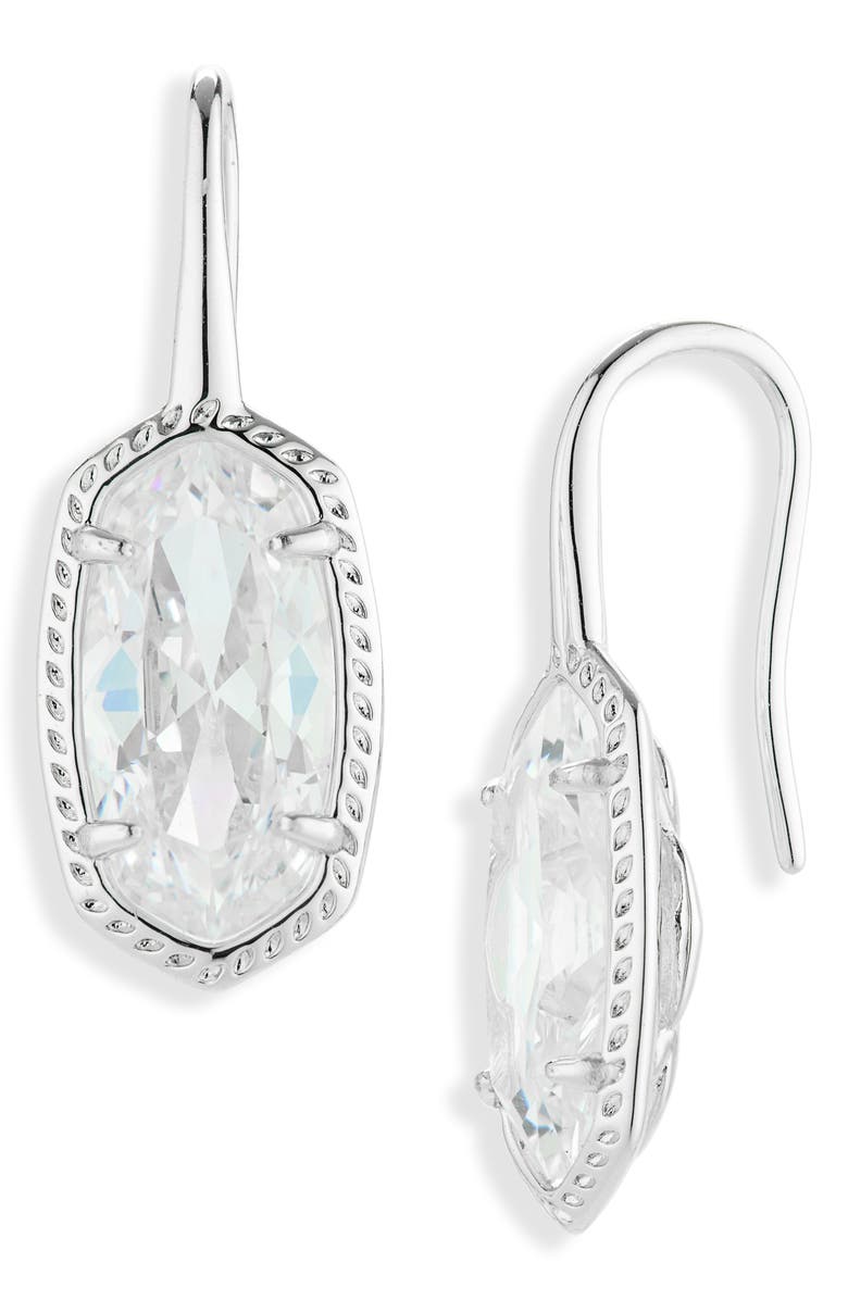 Kendra Scott Lee Luxe Drop Earrings, Main, color, Silver White Cubic Zirconia