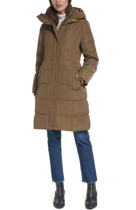 Taffeta Down & Feather Fill Puffer Coat with Stowaway Hood