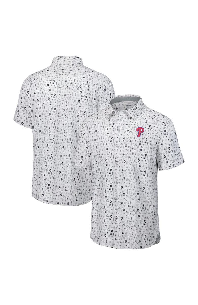 Tommy Bahama Men's Tommy Bahama  Gray Philadelphia Phillies Nova Wave Riptide Rally Camp Button-Up Short Sleeve Shirt, Alternate, color, 