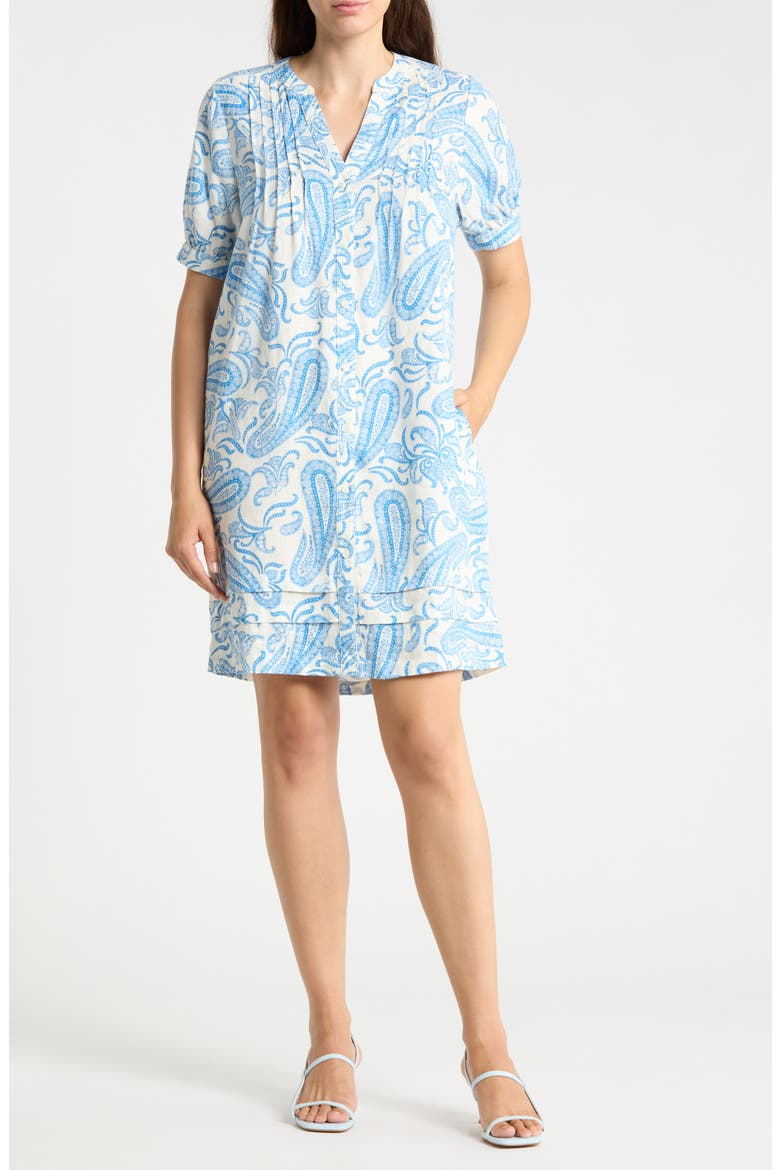 Gianna Linen Tunic Dress, Main, color, OFF WHITE/ BLUE