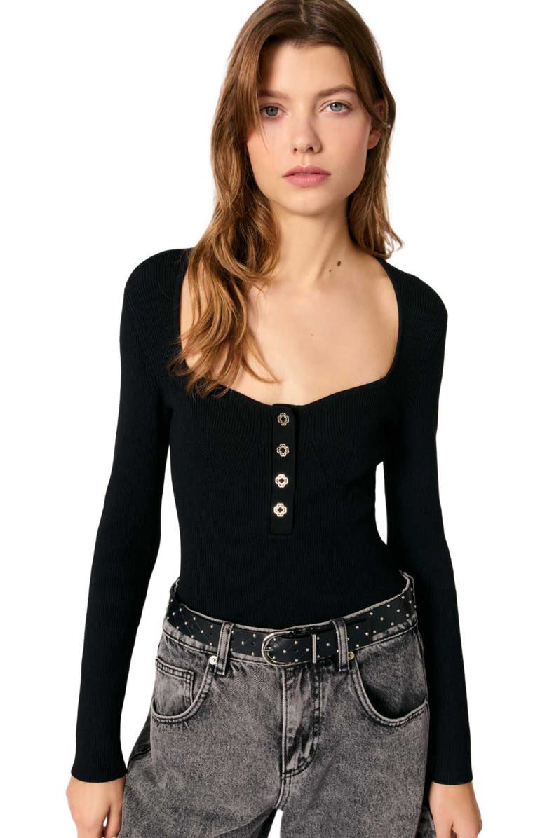 maje Low-neck rib knit sweater, Alternate, color,