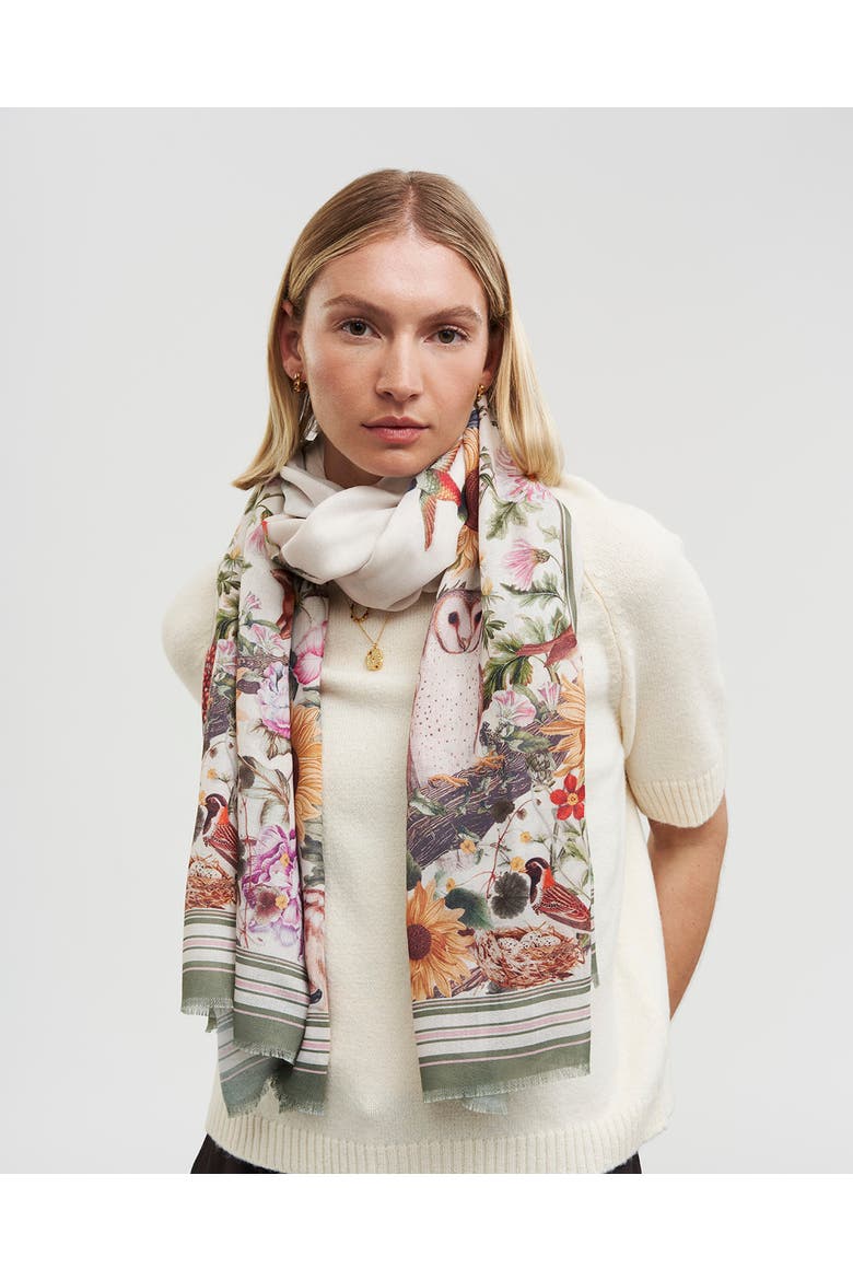 Botanical Large Rectangle Scarf, Alternate, color, Ivory & Green