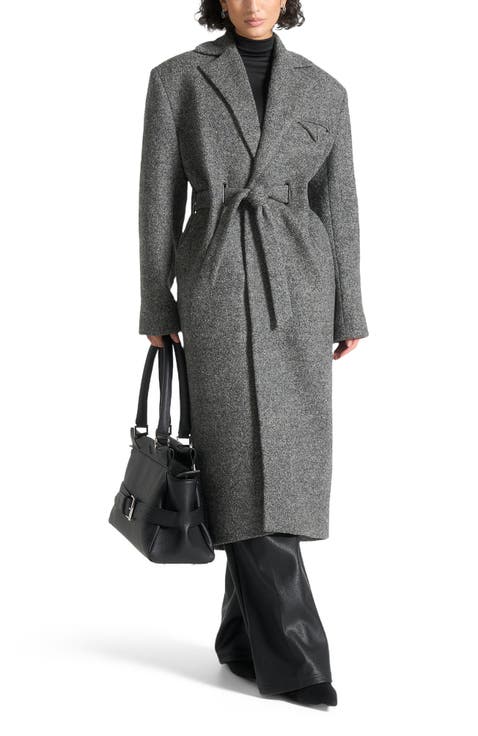 Jena Wide Shoulder Wool Coat with Cinch Belt