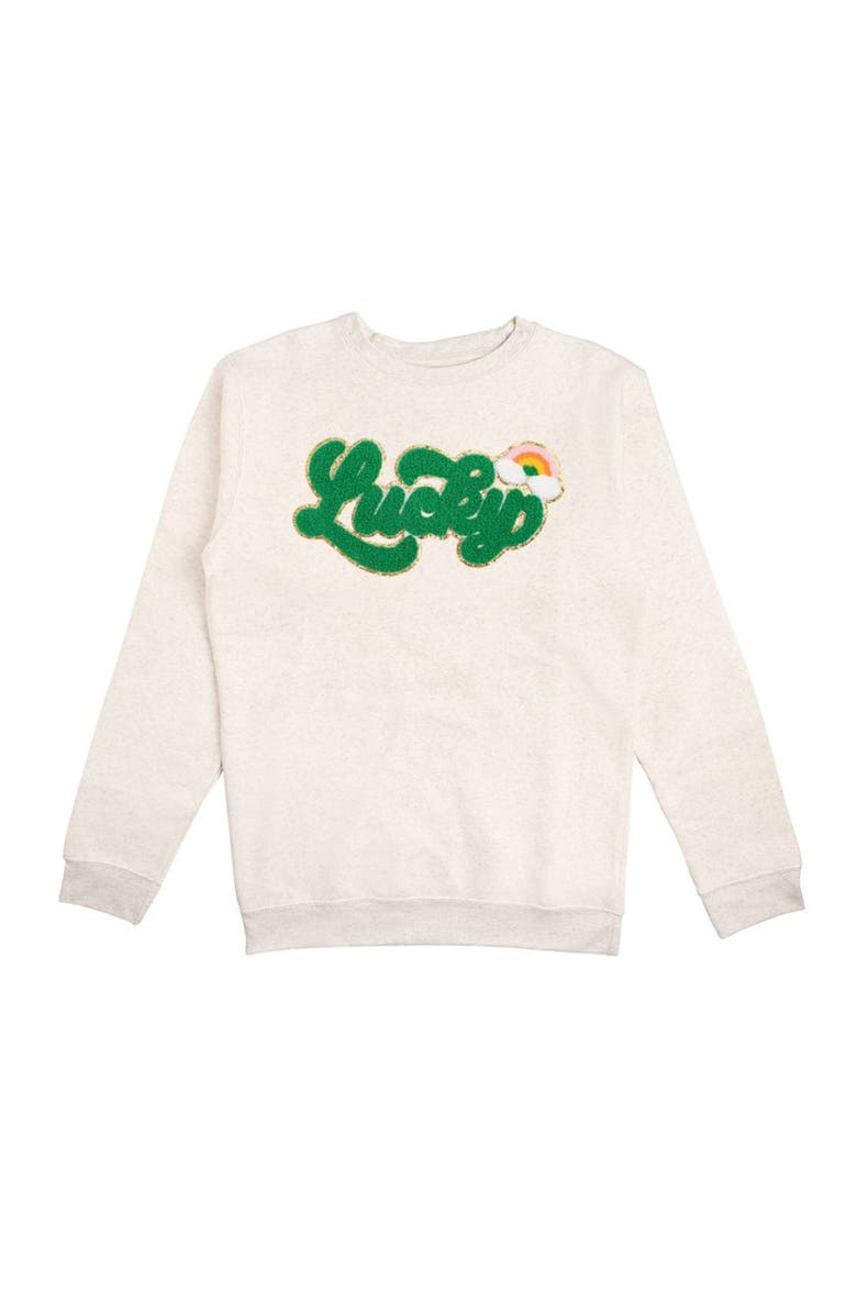 Sweet Wink Lucky Rainbow Patch St. Patrick's Day Adult Sweatshirt, Main, color, 