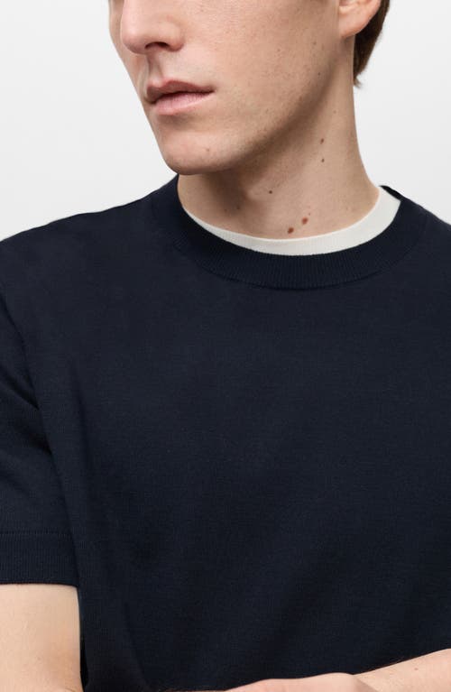Mango Short Sleeve Cotton Crewneck Sweater In Blue