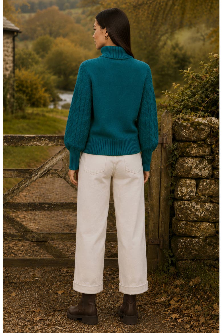 Cable Knit Roll Neck Jumper, Alternate, color, Teal
