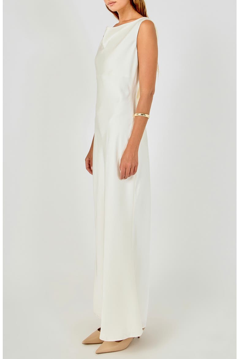 Cowl Neck Satin Maxi Gown, Alternate, color, IVORY