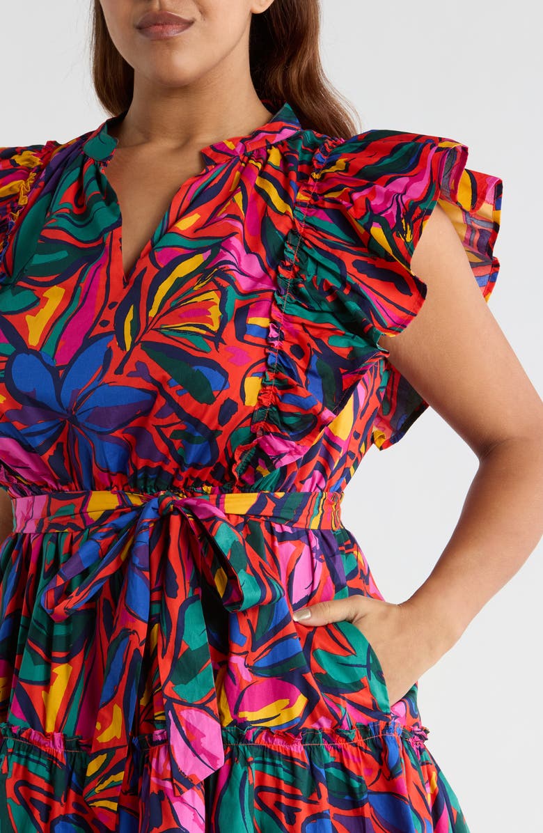 SUGARLIPS Rainbow Tropics Floral Ruffle Minidress, Alternate, color, Red-Multi