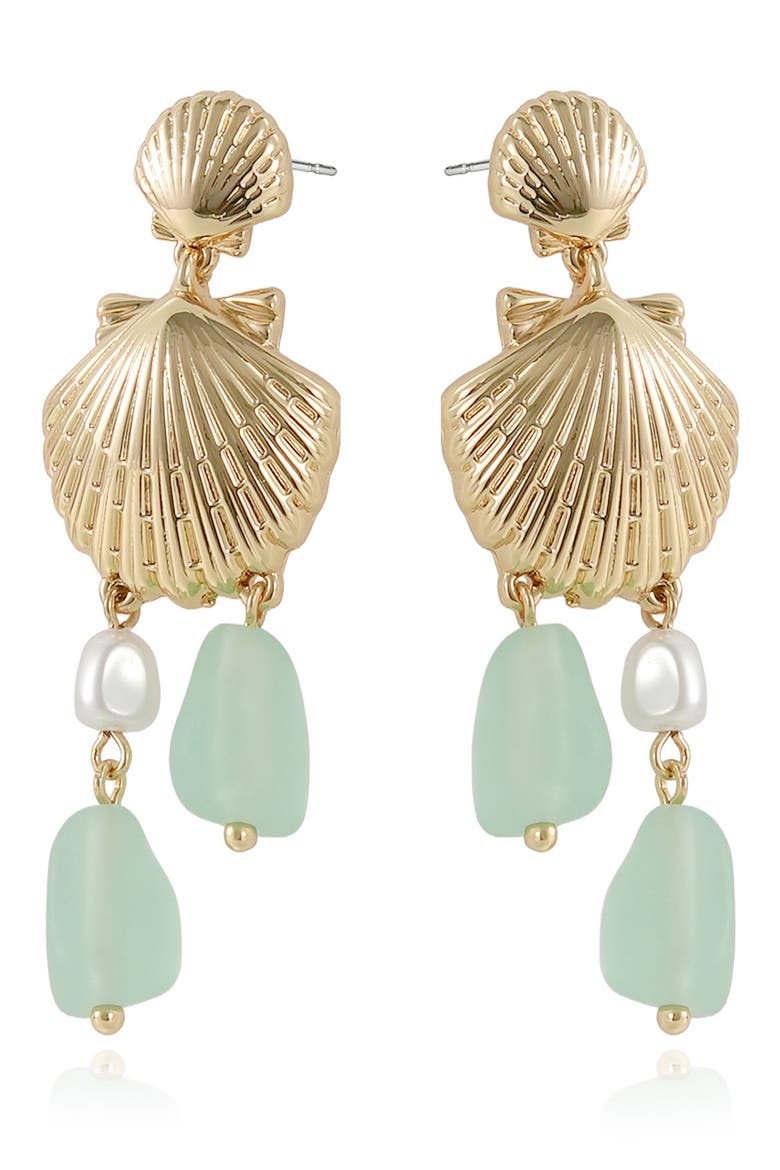 Seaside Shell & Faux Pearl Drop Earrings, Alternate, color, LIGHT GREEN