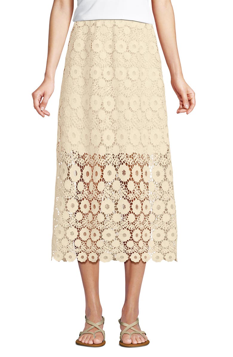 Lands' End Lace Overlay Midi Skirt, Alternate, color, Ivory Latte