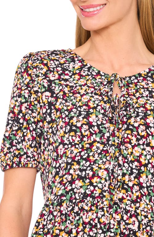 Cece Floral Knit Keyhole Top In Multi
