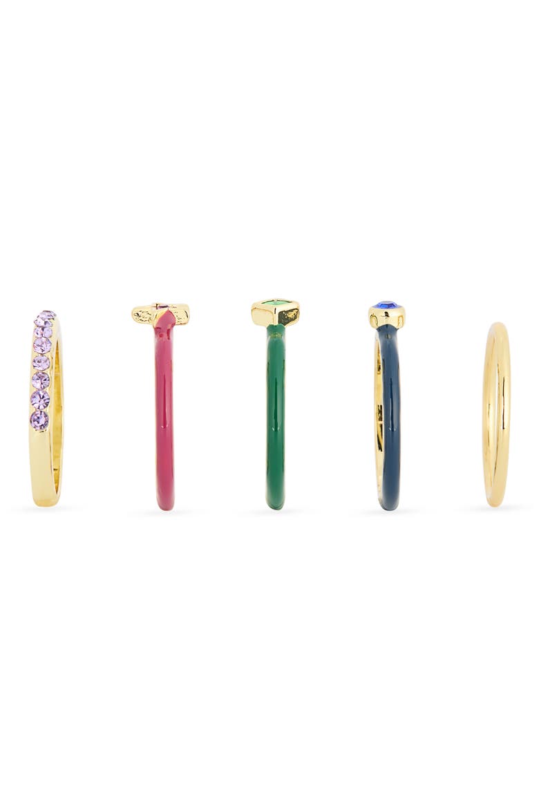Set of 5 Multicolor Crystal & Enamel Stackable Rings, Alternate, color, RAINBOW